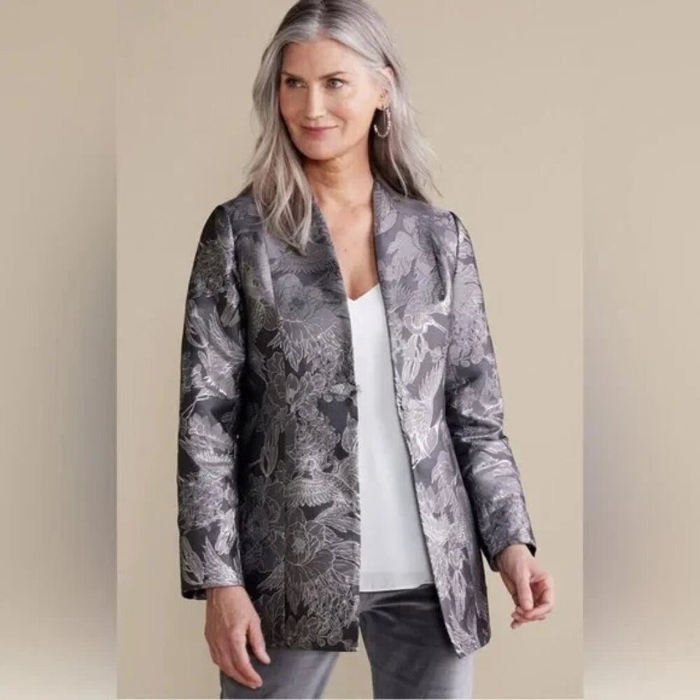 Soft Surroundings Lismore Jacquard Metallic Silver Jacket XL